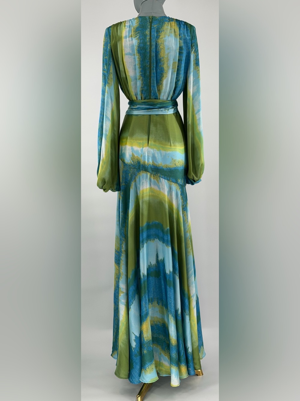 🆕 BRONX & BANCO 🧿 NWOT Coastal Carmen Belted Fringe Gown, Blue - Sz XS US 2 - Picture 8 of 16